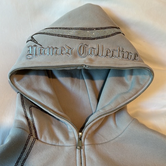 THORN RHINESTONE SWEATPANTS & ZIP HOODIE BONE SET - Picture 8 of 9